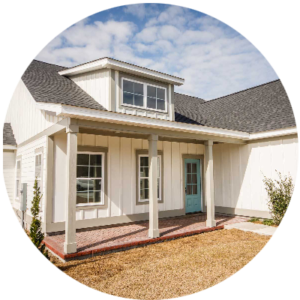 House with blue door